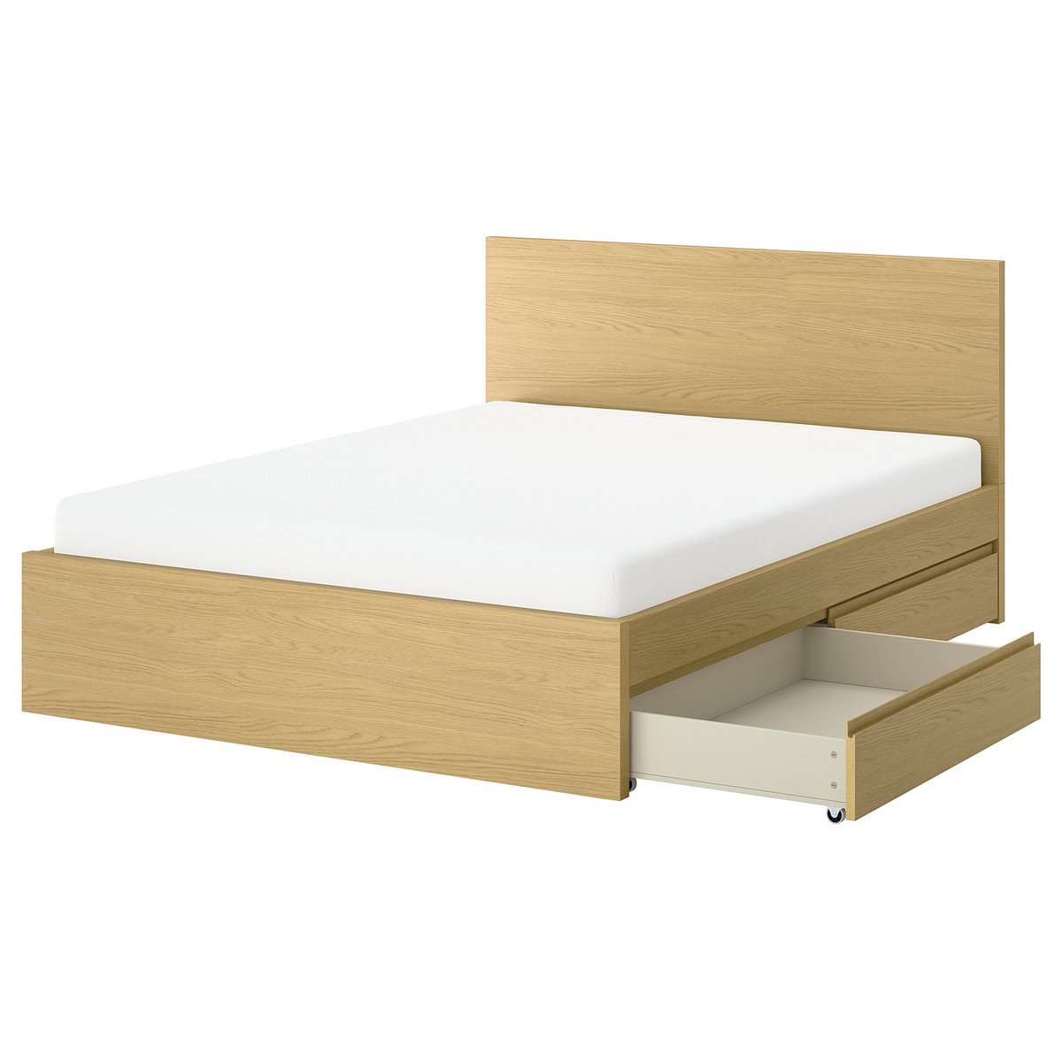 STORKLINTA bed frame with 4 storage boxes, oak effect/Lury, 160x200 cm