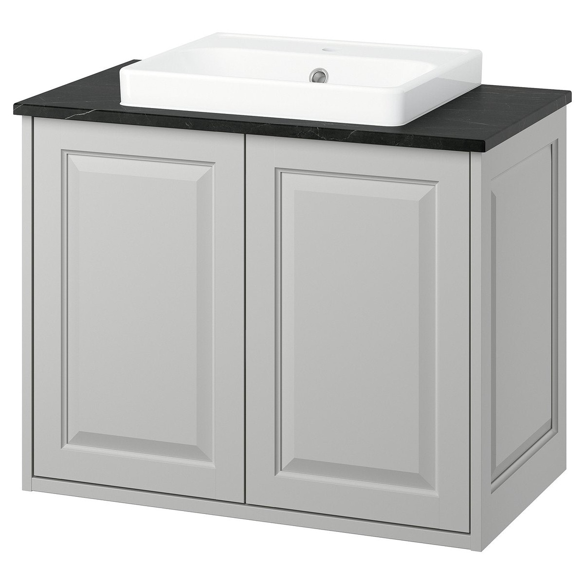 TNNFORSEN / ORRSJN wash-stnd w doors/wash-basin, light grey/black marble effect, 82x49x71 cm